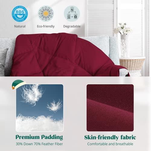 puredown® Soft Down Throw Blanket Lightweight Packable Couch Throw for Indoor and Outdoor Use, 50"X70", Red - SHOP NO2CO2