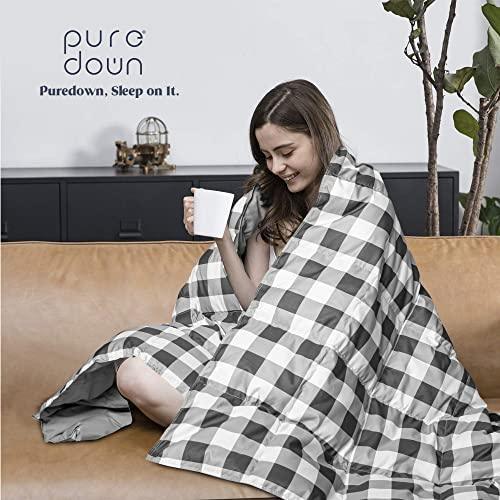 puredown ® Soft Down Throw Blanket Lightweight Packable Couch Throw for Indoor and Outdoor Use, 50"X70",Black and White - SHOP NO2CO2