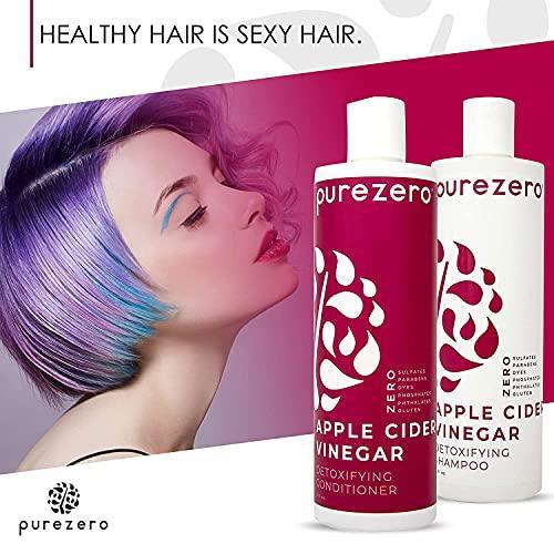 Purezero Apple Cider Vinegar Shampoo & Conditioner Set - Detox Scalp & Hair - pH balanced -Increase Hydration - Zero Sulfates, Parabens, Dyes - 100% Vegan & Cruelty Free - Great For Color Treated Hair - SHOP NO2CO2