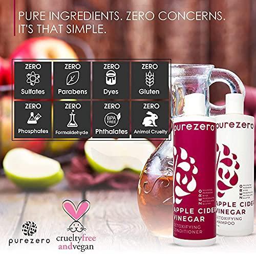 Purezero Apple Cider Vinegar Shampoo & Conditioner Set - Detox Scalp & Hair - pH balanced -Increase Hydration - Zero Sulfates, Parabens, Dyes - 100% Vegan & Cruelty Free - Great For Color Treated Hair - SHOP NO2CO2