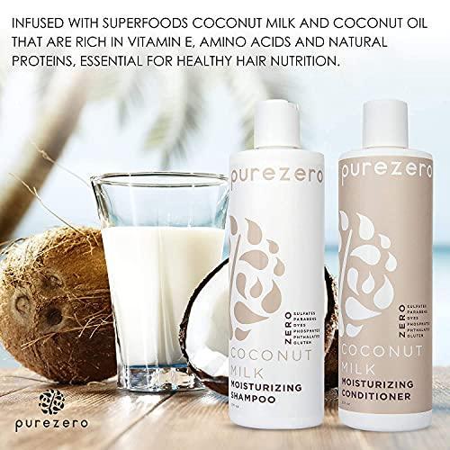 Purezero Coconut Milk Shampoo & Conditioner set - Intense Hydration & Increase Shine - Fight Dandruff & Frizz - Zero Sulfates, Parabens, Dyes - 100% Vegan & Cruelty Free - Great For Color Treated Hair - SHOP NO2CO2