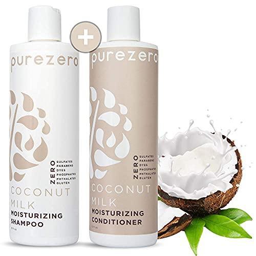 Purezero Coconut Milk Shampoo & Conditioner set - Intense Hydration & Increase Shine - Fight Dandruff & Frizz - Zero Sulfates, Parabens, Dyes - 100% Vegan & Cruelty Free - Great For Color Treated Hair - SHOP NO2CO2