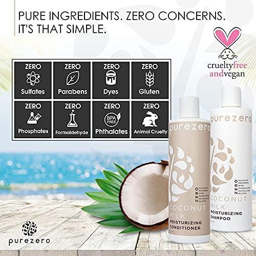 Purezero Coconut Milk Shampoo & Conditioner set - Intense Hydration & Increase Shine - Fight Dandruff & Frizz - Zero Sulfates, Parabens, Dyes - 100% Vegan & Cruelty Free - Great For Color Treated Hair - SHOP NO2CO2