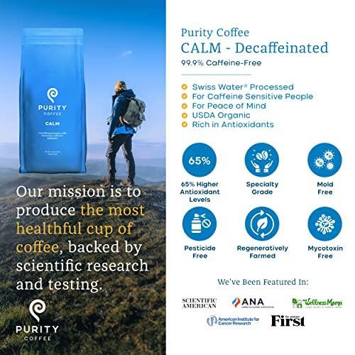 Purity Coffee CALM Decaf Medium Roast Whole Beans - USDA Certified Organic Specialty Grade Arabica Swiss Water Processed Decaffeinated - Third Party Tested for Mold, Mycotoxins, Pesticides - 5 lb Bag - SHOP NO2CO2