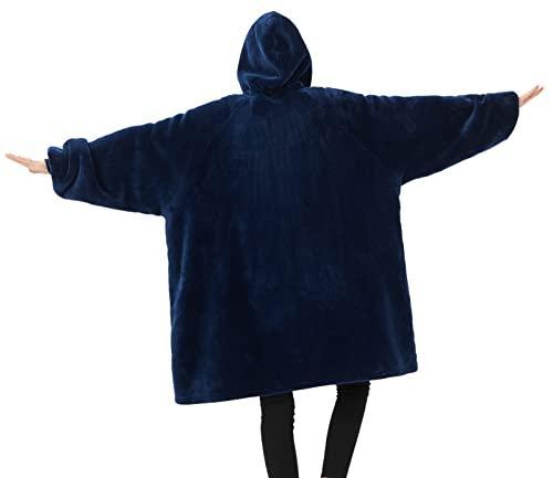 Qeils Oversized Wearable Blanket Hoodie, Comfy Sherpa Sweatshirt Pullover Jacket(Navy,Adult) - SHOP NO2CO2