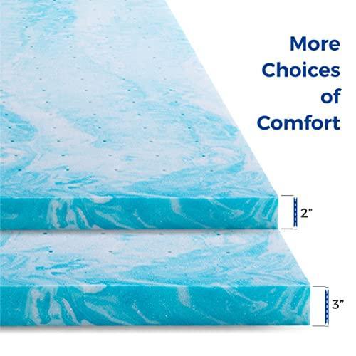 Queen 2 Inch Memory Foam Mattress Topper with Cooling Gel Infusion, Mattress Topper in a Box, CertiPUR-US Certified, 60”x80”, Blue - SHOP NO2CO2