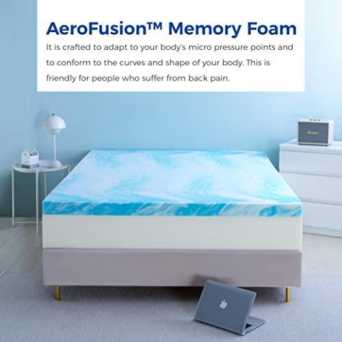 Queen 2 Inch Memory Foam Mattress Topper with Cooling Gel Infusion, Mattress Topper in a Box, CertiPUR-US Certified, 60”x80”, Blue - SHOP NO2CO2