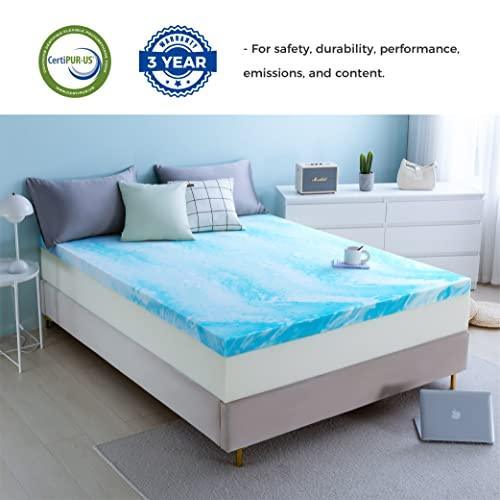 Queen 2 Inch Memory Foam Mattress Topper with Cooling Gel Infusion, Mattress Topper in a Box, CertiPUR-US Certified, 60”x80”, Blue - SHOP NO2CO2