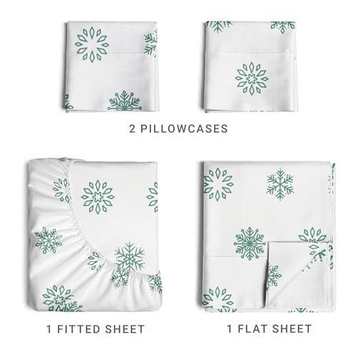 Queen Christmas Sheets - 4 Piece Deep Pocket Christmas Sheet Set - Soft & Wrinkle Free - Easy Care Bedding for Women, Men, Kids & Teens - Luxury Winter Holiday Sheets by CGK Linens (Green) - SHOP NO2CO2