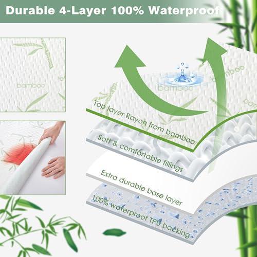 Queen Mattress Encasement，Waterproof Zippered Bamboo Rayon Mattress Protector 3D Air Fabric Breathable Cooling Mattress Cover Smooth Soft Noiseless Washable, Fitting 5''-15''Deep Mattress - SHOP NO2CO2