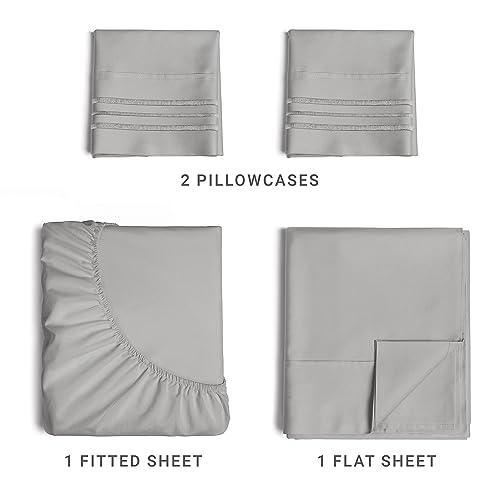 Queen Size 4 Piece Sheet Set - Comfy Breathable & Cooling Sheets - Hotel Luxury Bed Sheets for Women & Men - Deep Pockets, Easy-Fit, Soft & Wrinkle Free Sheets - Light Grey Oeko-Tex Bed Sheet Set - SHOP NO2CO2