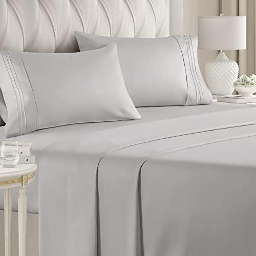 Queen Size 4 Piece Sheet Set - Comfy Breathable & Cooling Sheets - Hotel Luxury Bed Sheets for Women & Men - Deep Pockets, Easy-Fit, Soft & Wrinkle Free Sheets - Light Grey Oeko-Tex Bed Sheet Set - SHOP NO2CO2