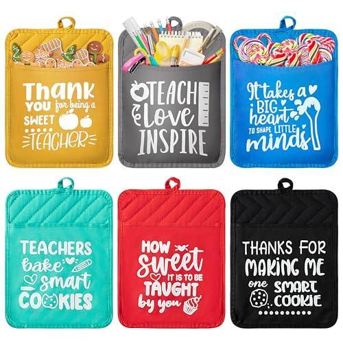 R HORSE 6Pcs Pot Holders with Pocket Funny Teacher Appreciation Gifts Thank You Teacher Pot Holders Kitchen Hot Pads Machine Washable Heat Resistant Oven Mitts for Kitchen Gift Baking Cooking - SHOP NO2CO2