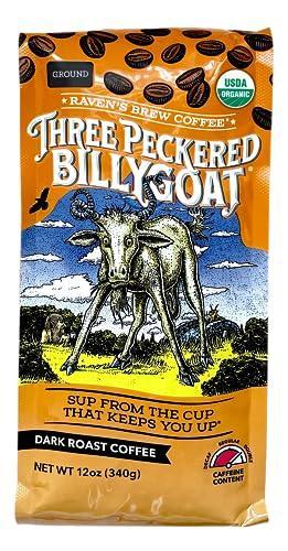 Raven's Brew Coffee Three Peckered Billy Goat, 12 Ounce - Dark Roast - Full Body with a Long Sweet Finish (Organic Ground, 12 oz) - SHOP NO2CO2