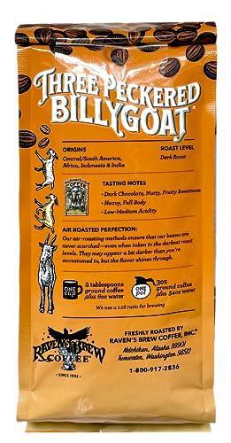 Raven's Brew Coffee Three Peckered Billy Goat, 12 Ounce - Dark Roast - Full Body with a Long Sweet Finish (Organic Ground, 12 oz) - SHOP NO2CO2