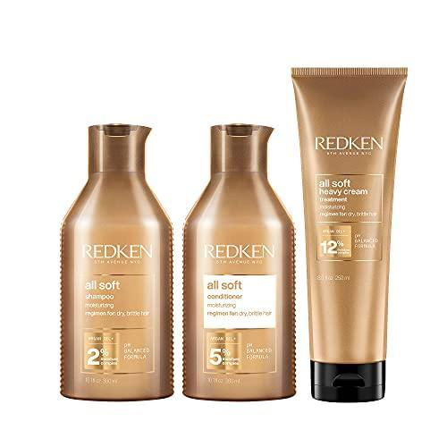 Redken All Soft Shampoo, Conditioner and Heavy Cream Treatment | For Dry / Brittle Hair | Moisturizes & Provides Intense Softness | With Argan Oil - SHOP NO2CO2