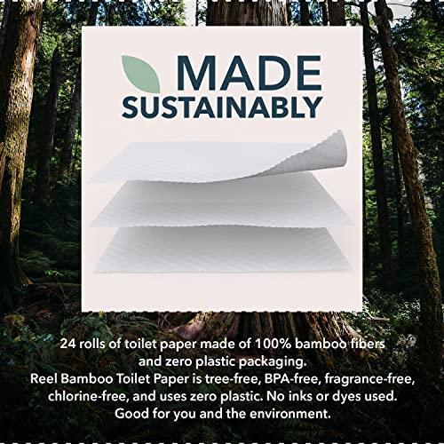 Reel Premium Bamboo Toilet Paper - 24 Rolls of Toilet Paper - 3-Ply Made From Tree-Free, 100% Bamboo Fibers - Eco-Friendly, Zero Plastic Packaging, Septic Safe - SHOP NO2CO2