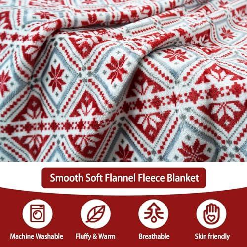 Renerhome Fleece Throw Blanket for Couch/Bed,Thick and Warm for Winter,Christmas Holiday Printed Soft and Fuzzy Large Blanket (Christmas Red White Snowflake Queen Size 90 X 90) - SHOP NO2CO2