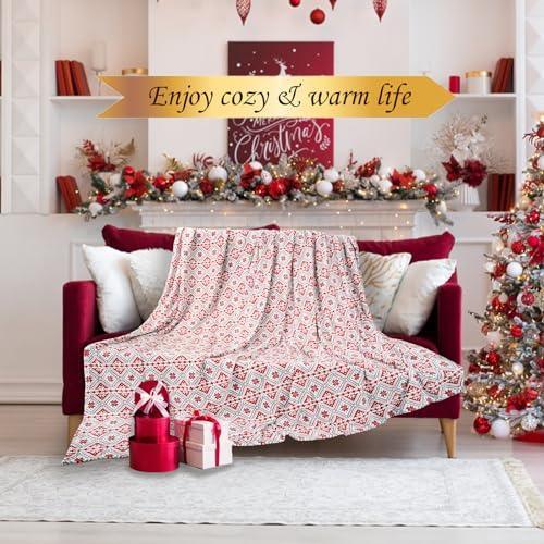 Renerhome Fleece Throw Blanket for Couch/Bed,Thick and Warm for Winter,Christmas Holiday Printed Soft and Fuzzy Large Blanket (Christmas Red White Snowflake Queen Size 90 X 90) - SHOP NO2CO2