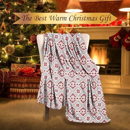 Renerhome Fleece Throw Blanket for Couch/Bed,Thick and Warm for Winter,Christmas Holiday Printed Soft and Fuzzy Large Blanket (Christmas Red White Snowflake Queen Size 90 X 90) - SHOP NO2CO2