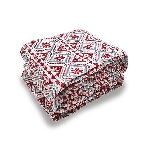 Renerhome Fleece Throw Blanket for Couch/Bed,Thick and Warm for Winter,Christmas Holiday Printed Soft and Fuzzy Large Blanket (Christmas Red White Snowflake Queen Size 90 X 90) - SHOP NO2CO2