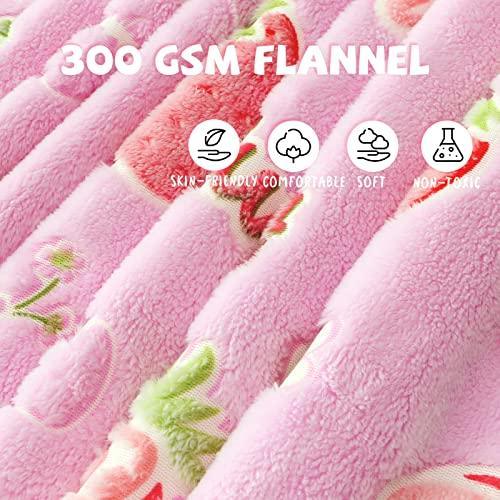 REXEO Glow in The Dark Blanket for Girls Kids, Girls Toys for 1 2 3 4 5 6 7 8 9 10 Year Old Girl Gifts, Cute Pink Strawberry Blanket for Girls Birthday Christmas Valentines Gifts 60 x 50in - SHOP NO2CO2