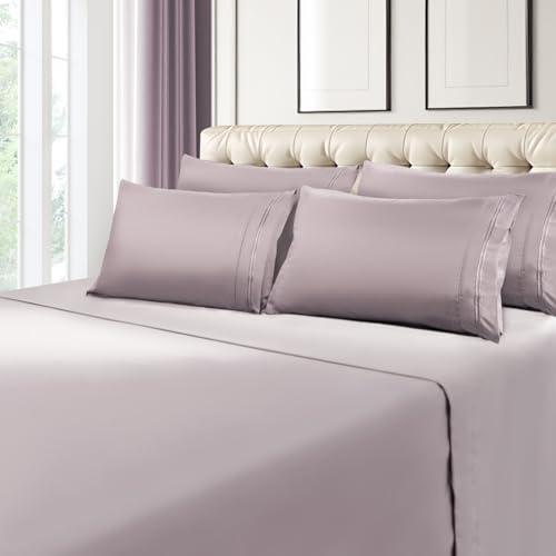 RITZANI King Size Sheet Set Deep Pocket - 6 Piece Ultra Soft Machine Washable Luxury Bed Sheet Set - Shrinkage & Fade Resistant Embroidered Bedding Sheet (King, Thistle Purple) - SHOP NO2CO2