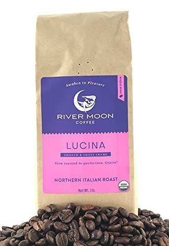 River Moon Coffee, Organic Espresso Coffee Beans, 16 Ounces, Italian Style Medium Roast, USDA Organic Certified, Non GMO, Direct Trade, 100% Arabica, Lucina Blend - SHOP NO2CO2