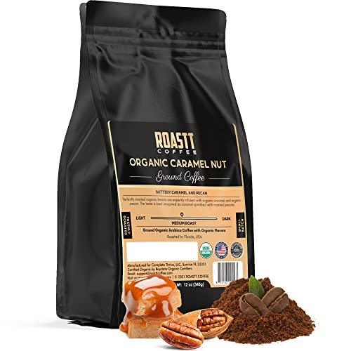 Roastt Coffee Organic Caramel Nut Ground Coffee - Buttery Caramel & Pecan Medium Roast Ground Coffee - Medium Roast Coffee Beans - USDA Certified Organic Arabica Beans Coffee - 12oz Bag (Pack of 1) - SHOP NO2CO2