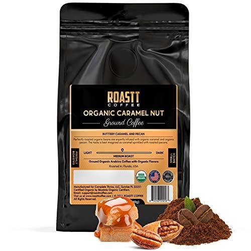 Roastt Coffee Organic Caramel Nut Ground Coffee - Buttery Caramel & Pecan Medium Roast Ground Coffee - Medium Roast Coffee Beans - USDA Certified Organic Arabica Beans Coffee - 12oz Bag (Pack of 1) - SHOP NO2CO2