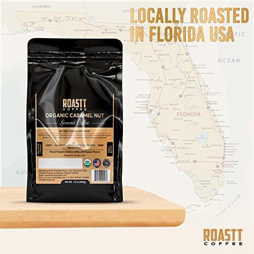 Roastt Coffee Organic Caramel Nut Ground Coffee - Buttery Caramel & Pecan Medium Roast Ground Coffee - Medium Roast Coffee Beans - USDA Certified Organic Arabica Beans Coffee - 12oz Bag (Pack of 1) - SHOP NO2CO2