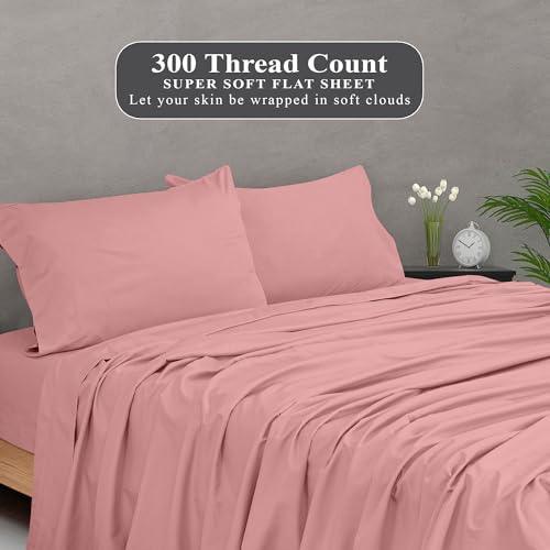 Royale Linens 300 Thread Count 100% Long Staple Combed Cotton Flat Sheet - Super Soft - Top Sheet - Queen Flat Sheet Sold Separately - Breathable, Cool & Crisp Percale Flat Sheet Only (Queen, Pink) - SHOP NO2CO2