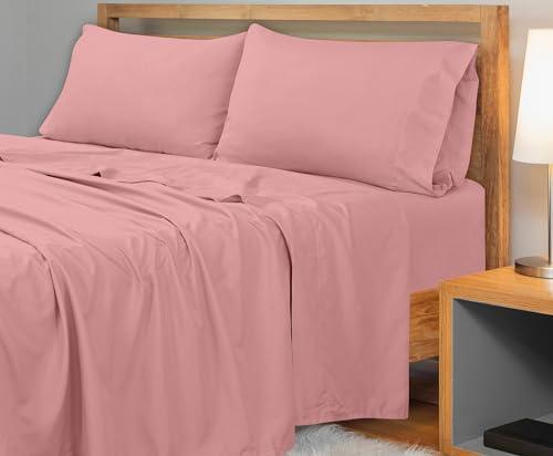 Royale Linens 300 Thread Count 100% Long Staple Combed Cotton Flat Sheet - Super Soft - Top Sheet - Queen Flat Sheet Sold Separately - Breathable, Cool & Crisp Percale Flat Sheet Only (Queen, Pink) - SHOP NO2CO2