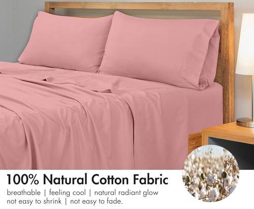 Royale Linens 300 Thread Count 100% Long Staple Combed Cotton Flat Sheet - Super Soft - Top Sheet - Queen Flat Sheet Sold Separately - Breathable, Cool & Crisp Percale Flat Sheet Only (Queen, Pink) - SHOP NO2CO2