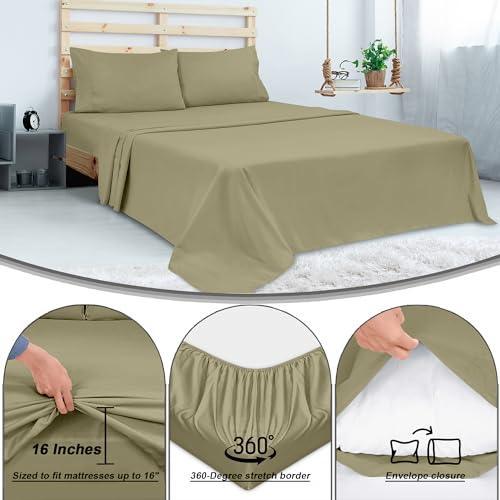 ROYALE LINENS 300 Thread Count 100% Long Staple Combed Cotton Sheet Set - 4 Piece Full Bed Sheet 1 Fitted Sheet, 1 Flat Sheet, 2 Pillow Cases - Breathable & Crisp Percale Sheet Set (Full, Sage Green) - SHOP NO2CO2