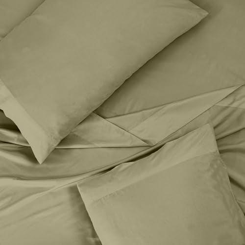 ROYALE LINENS 300 Thread Count 100% Long Staple Combed Cotton Sheet Set - 4 Piece Full Bed Sheet 1 Fitted Sheet, 1 Flat Sheet, 2 Pillow Cases - Breathable & Crisp Percale Sheet Set (Full, Sage Green) - SHOP NO2CO2