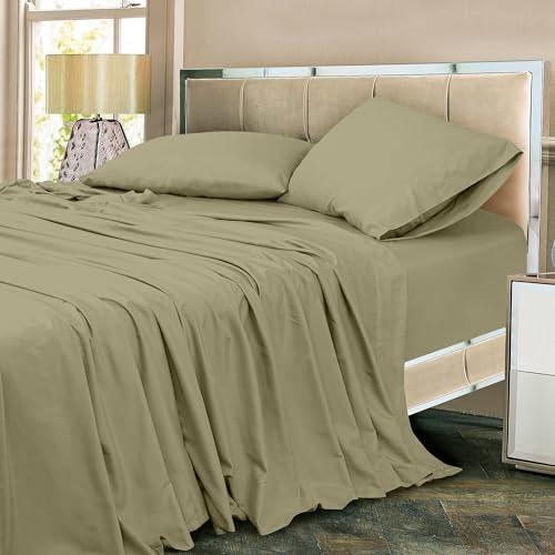 ROYALE LINENS 300 Thread Count 100% Long Staple Combed Cotton Sheet Set - 4 Piece Full Bed Sheet 1 Fitted Sheet, 1 Flat Sheet, 2 Pillow Cases - Breathable & Crisp Percale Sheet Set (Full, Sage Green) - SHOP NO2CO2