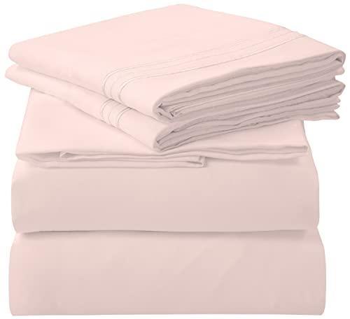 ROYALE LINENS - 4 Piece King Bed Sheet - Soft Brushed Microfiber 1800 Bedding Set - 1 Fitted Sheet, 1 Flat Sheet, 2 Pillow Cases - Wrinkle & Fade Resistant Luxury King Size Sheet Set (King, Pink) - SHOP NO2CO2