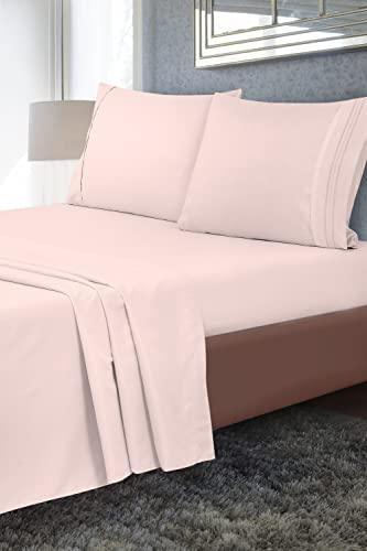 ROYALE LINENS - 4 Piece King Bed Sheet - Soft Brushed Microfiber 1800 Bedding Set - 1 Fitted Sheet, 1 Flat Sheet, 2 Pillow Cases - Wrinkle & Fade Resistant Luxury King Size Sheet Set (King, Pink) - SHOP NO2CO2