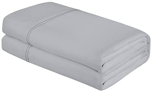 Royale Linens Full Size Flat Sheet Only - Brushed 1800 Microfiber - Ultra Soft & Breathable - Wrinkle & Stain Resistant - Hotel Quality Flat Sheet Sold Separately - Top Sheet for Bed - (Full, Silver) - SHOP NO2CO2