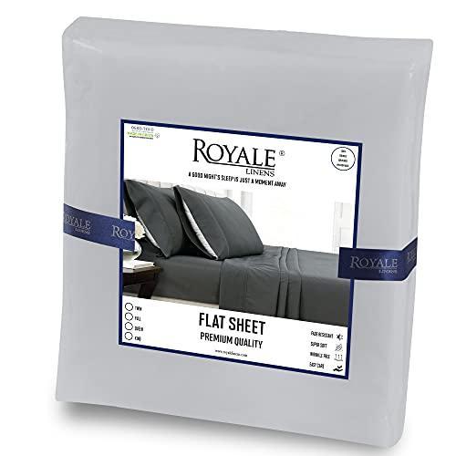 Royale Linens Full Size Flat Sheet Only - Brushed 1800 Microfiber - Ultra Soft & Breathable - Wrinkle & Stain Resistant - Hotel Quality Flat Sheet Sold Separately - Top Sheet for Bed - (Full, Silver) - SHOP NO2CO2