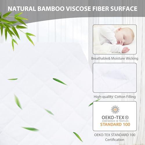 Ruili Bamboo Viscose Waterproof Crib Mattress Protector, 2 Pack Quilted Fitted Breathable Toddler Baby Mattress Cover, Organic Bamboo Viscose Soft Crib Mattress Pad, White (52x28 Inches) - SHOP NO2CO2