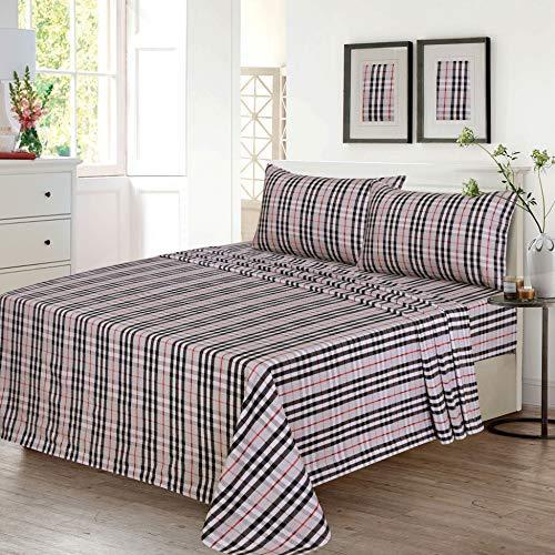 RUVANTI Flannel Sheets King Size - 100% Cotton Brushed Bed Sheet Sets - Deep Pockets 16 Inches (fits up to 18") - All Seasons Breathable & Super Soft - Warm & Cozy - 4 Pcs - Clear Glib Red & Black - SHOP NO2CO2