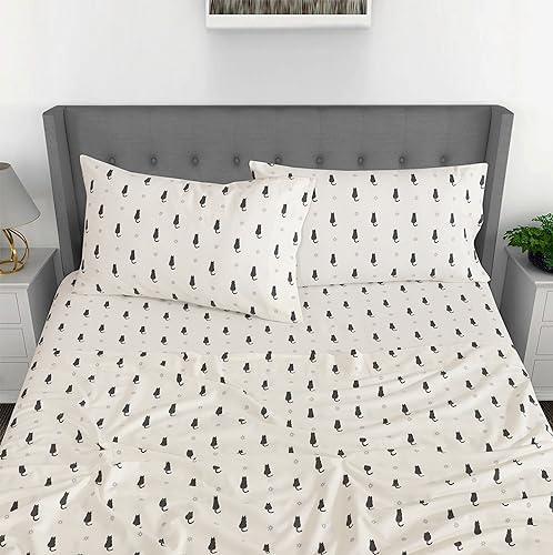 RUVANTI Flannel Sheets Queen Size - 100% Cotton Brushed Flannel Bed Sheet Sets - Deep Pockets 16 Inches (fits up to 18") - All Seasons Breathable & Super Soft - Warm & Cozy - 4 Pcs - Black Cat - SHOP NO2CO2