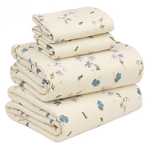 RUVANTI Flannel Sheets Queen Size - 100% Cotton Brushed Flannel Bed Sheet Sets - Deep Pockets 16 Inches (fits up to 18") - All Seasons Breathable & Super Soft - Warm & Cozy - 4 Pcs - Jasmine Cream - SHOP NO2CO2