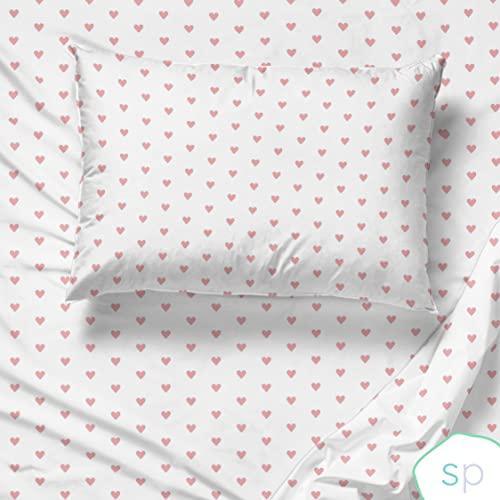 Saturday Park Pink Hearts Twin Sheet Set - 3 Piece 100% Organic Cotton Sheets - GOTS & Oeko-TEX Certified - SHOP NO2CO2