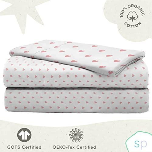 Saturday Park Pink Hearts Twin Sheet Set - 3 Piece 100% Organic Cotton Sheets - GOTS & Oeko-TEX Certified - SHOP NO2CO2