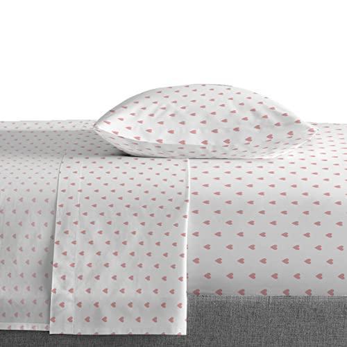 Saturday Park Pink Hearts Twin Sheet Set - 3 Piece 100% Organic Cotton Sheets - GOTS & Oeko-TEX Certified - SHOP NO2CO2