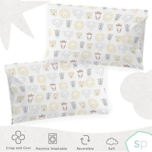 Saturday Park Safari Friends 1 Pack Reversible Pillowcase - 100% Organic Cotton Double Sided Pillow Cover - GOTS & Oeko-TEX Certified - SHOP NO2CO2