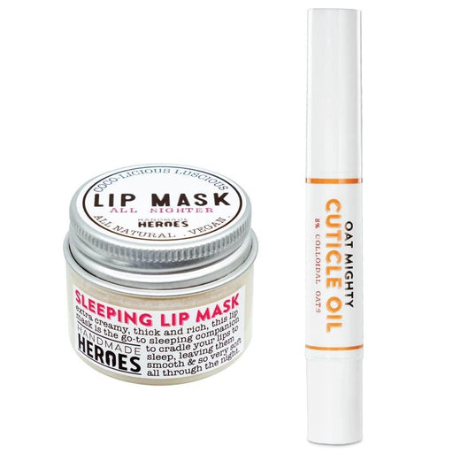 Save 15% - Handmade Heroes Lip Mask and Cuticle Oil Bundle - Clean Sustainable Skincare Lip Treatment and Nail Care - SHOP NO2CO2